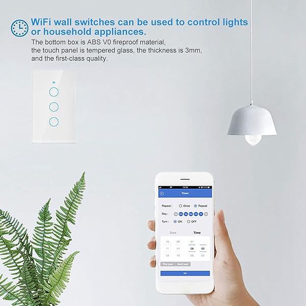 Yinhing Wi Fi Wandschalter Smart Switch Sprachsteuerungsschalter WiFi Touchscreen Schalter Single Circle for Home fr Alexa fr Google 3 Wege Wechselstrom 90 250 V Wei