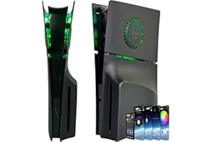 Faceplate for PS5 Slim Disc Edition with RGB Light Strip and Dust Filter with Cooling Vents DOBEWINGDELOU 400+ Effects LED Light Ring Console Face Plate Cover DIY Decoration Kit Accessories Black