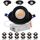 Adetu 4 inch 5CCT Gimbal Black Led Recessed Lights, 360°+90° Adjustable Directional Recessed Lighting, 2700K-5000K Dimmable Retrofit Eyeball Can Lights with Jbox, ETL&Energy Star (Black, 12 Pack)