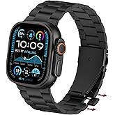 Anlinser No Tool Needed Bands Compatible with Apple Watch Band 49mm 46mm 45mm 44mm 42mm for Women Men, Stainless Steel Metal Strap Designed for iWatch Ultra 3/2/1 SE Series 11 10 9 8 7 6-1 (Black)