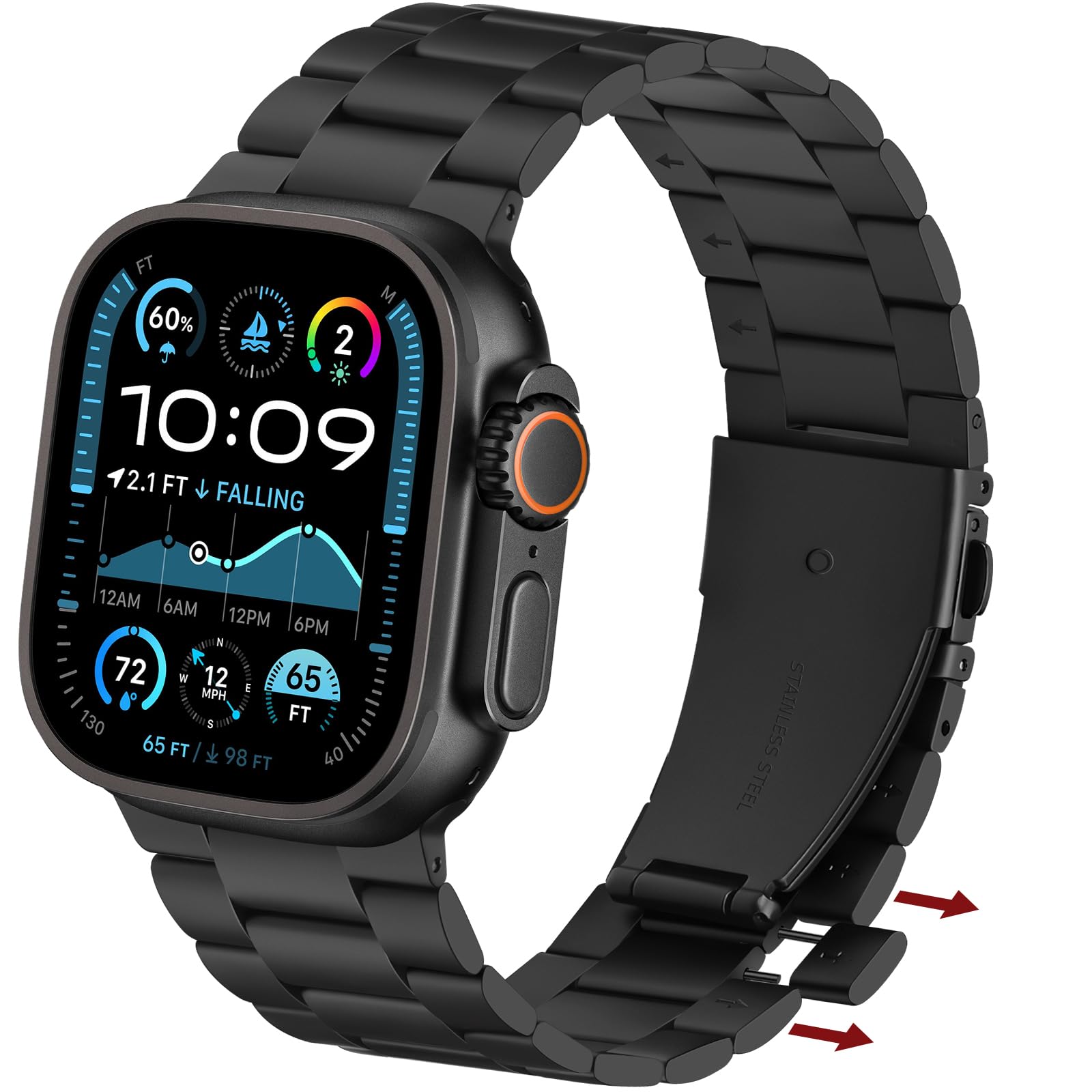 Photo 1 of Anlinser No Tool Needed Bands Compatible with Apple Watch Band 49mm 46mm 45mm 44mm 42mm for Women Men, Stainless Steel Metal Strap Designed for iWatch Ultra 3/2/1 SE Series 11 10 9 8 7 6-1 (Black)