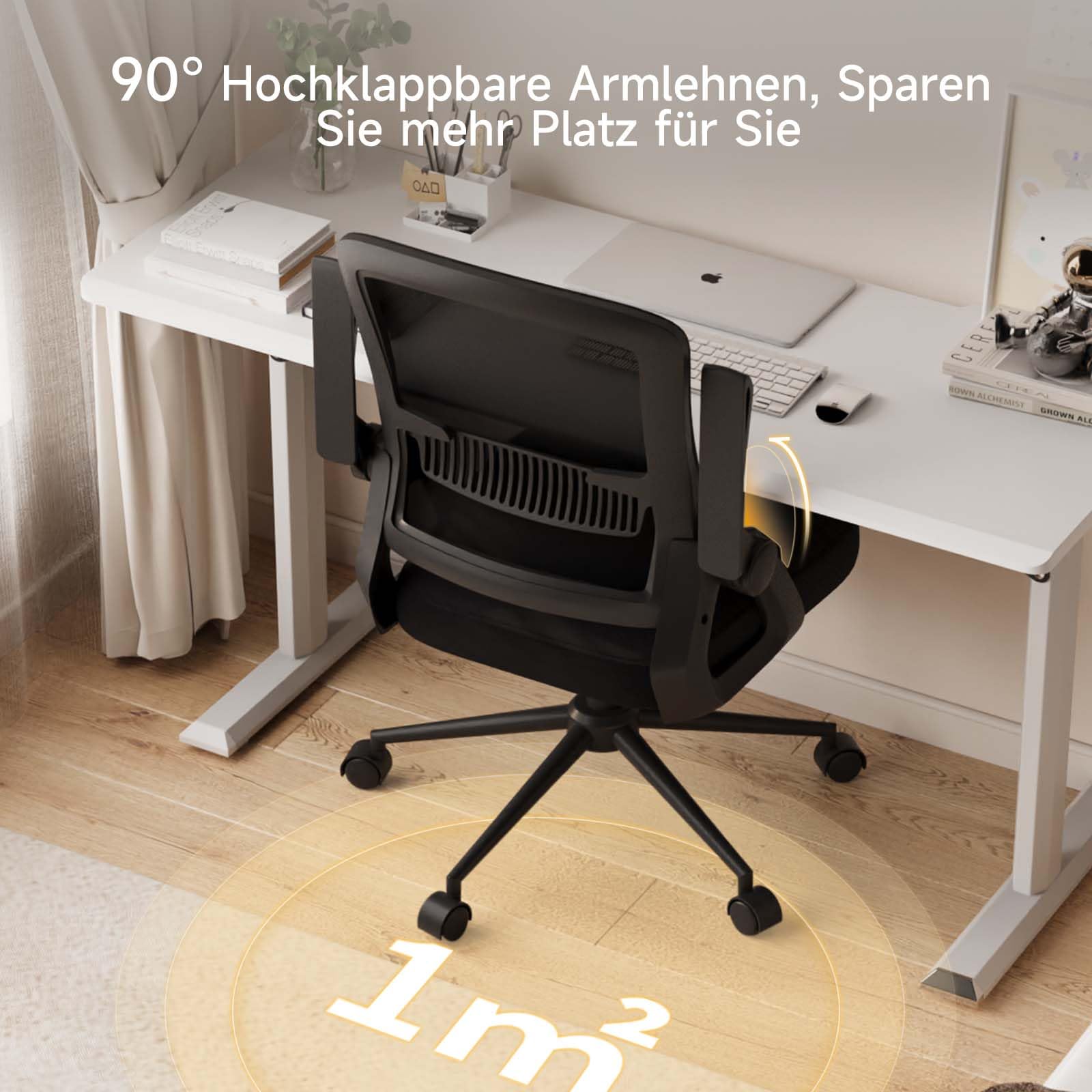 naspaluro Ergonomischer Bürostuhl mit Mesh-Rückenlehne und Lendenstütze, Höhenverstellbarer Schreibtischstuhl mit 90° Klappbaren Armlehnen, Drehstuhl für Homeoffice Büro, Schwarz 6