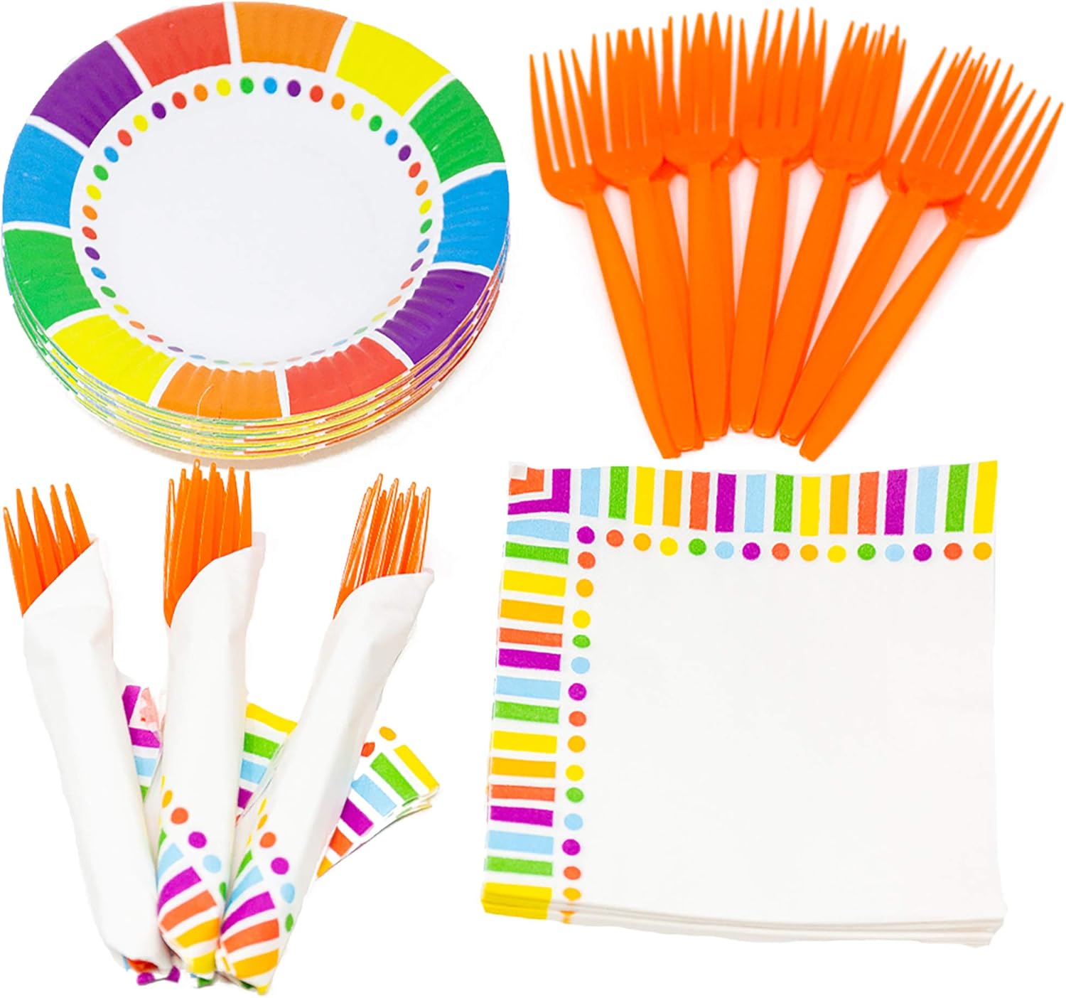 Rainbow Value Party Supplies Pack (58+ Pieces for 16 Guests), Value Party Kit, Rainbow Party Plates, Rainbow Birthday, Napkins, Forks, Tableware: Health & Personal Care