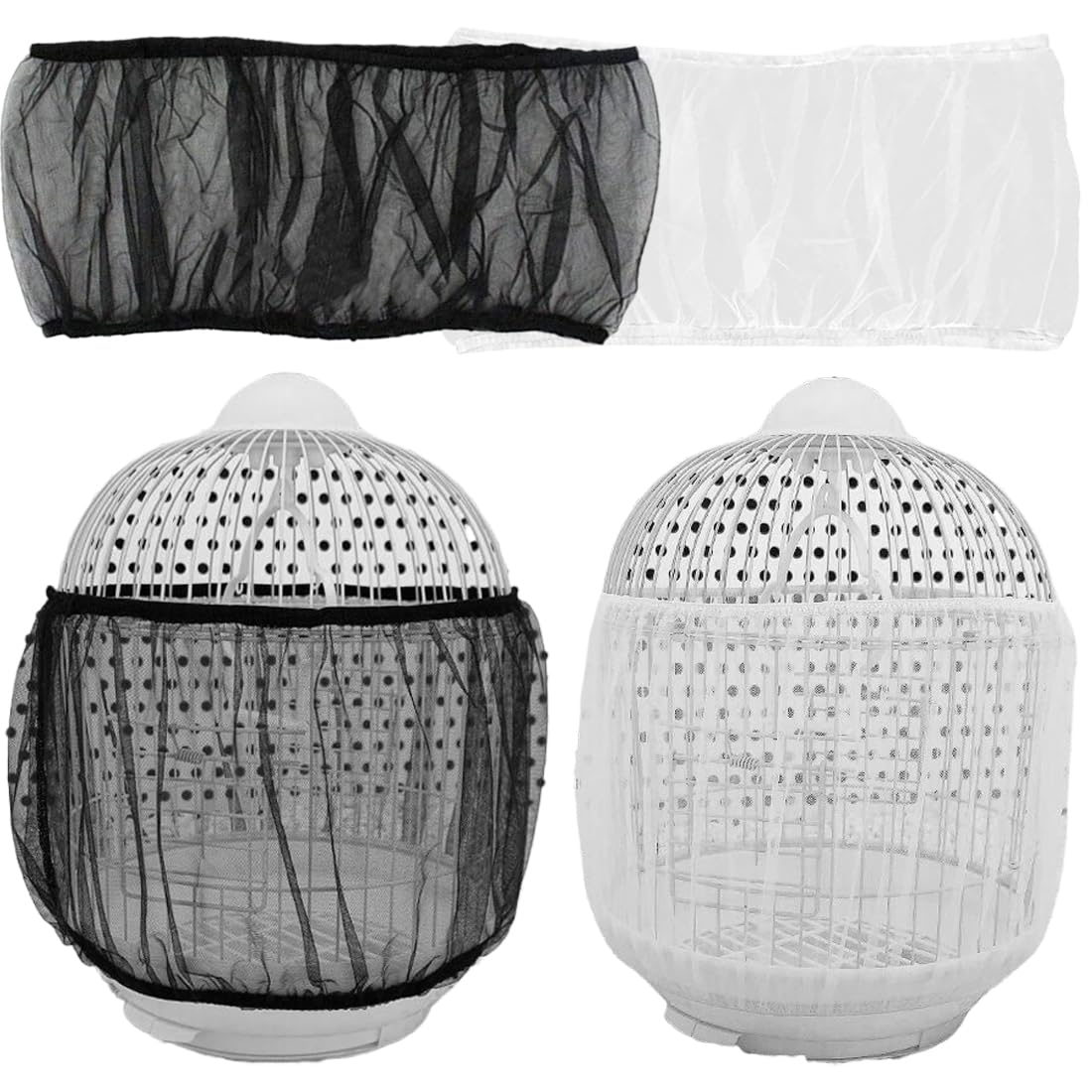 LSUWDE 2 Pieces Bird Cage Cover, Adjustable Bird Cage Cover, Universal Mesh Cover, Adjustable Parrot Nylon Airy Soft Mesh Net, for Parakeet Macaw Round Square Cages, 37 * 220 cm