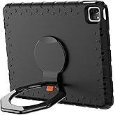 E-puhate for iPad Pro 12.9 Case 6th/5th/4th/3rd Generation with 360° Rotating Stand & Pencil Holder, Heavy Duty Cute Cover for iPad Pro 12.9 inch 2022/2021/2020/2018, Black