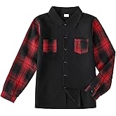 PureChapter Boys Button Down Shirt Fashion Long Sleeve Plaid Pocket Kids Clothes Fall Winter School Casual Shirt