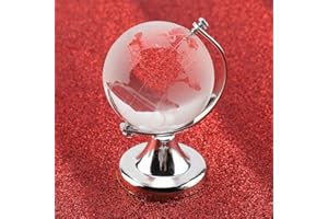Luqeeg Glass Crystal Globe World Map Orb Decoration for Home Office, Great Gift Choice, Photography Prop (Silver)