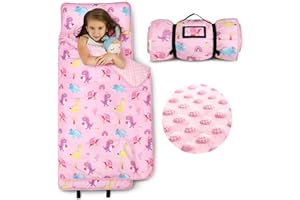 ACRABROS Toddler Nap Mat with Pillow and Blanket, Extra Large Rolled Napping Mats,Slumber Bags for Boys Girls,Kids Sleeping Bag for Daycare, Preschool Travel Camping, Colorful Dinosaur