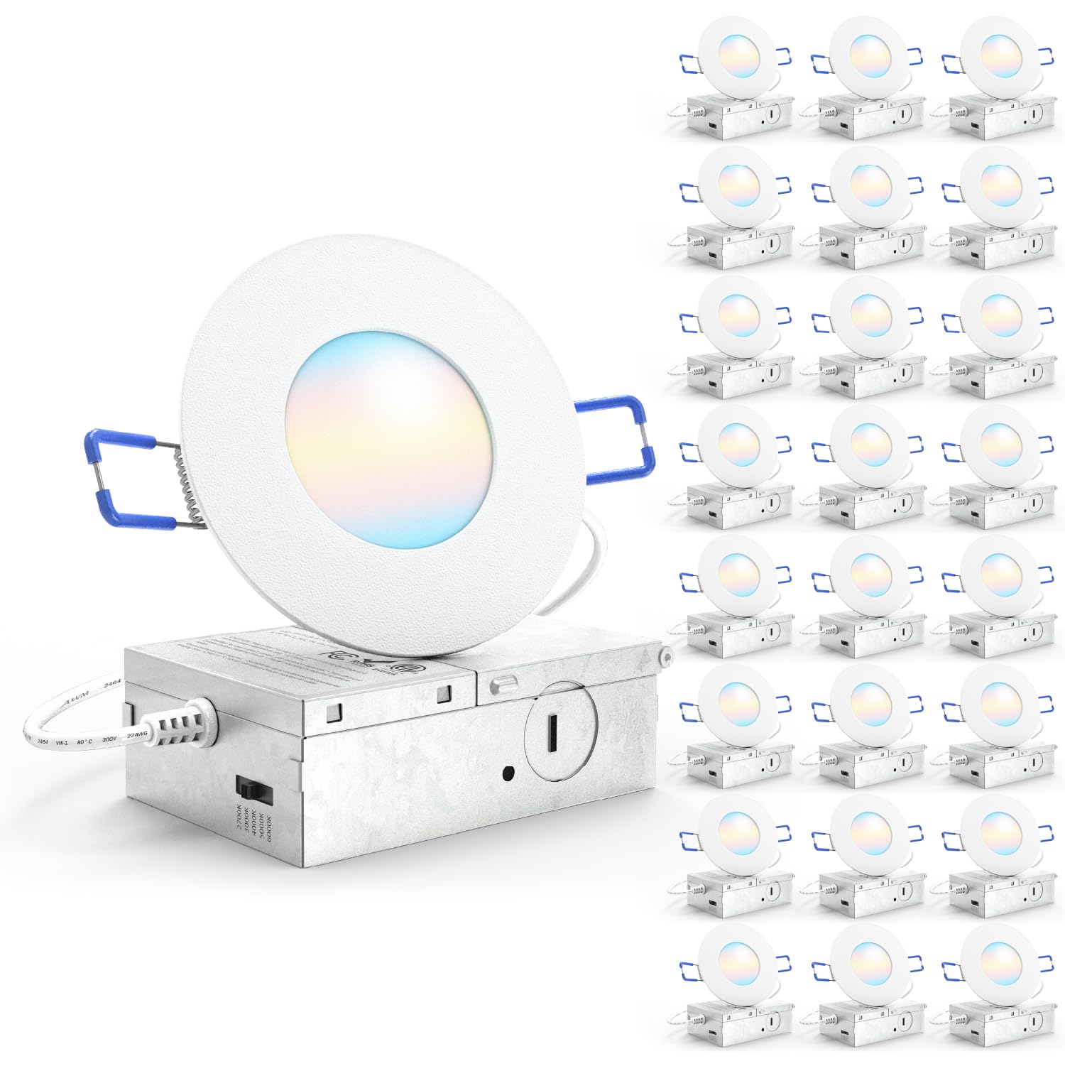 Sunco 24 Pack 3 Inch Recessed LED Lights, Ultra Thin Ceiling Lighting, 500 LM, 8W (50W Equivalent), Selectable CCT 2700K/3000K/4000K/5000K/6000K, Dimmable, Wafer Thin, Canless with Junction Box Image