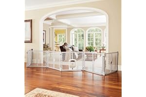 MyPet North States Petyard Passage: 6-Panel Dog Playpen or Dog Fence, Wall Mount Kit Included. Free Standing Play Pen 5.5 ft Corner to Corner, Lockable Pet Door. Made in USA. 26" Tall, Light Gray