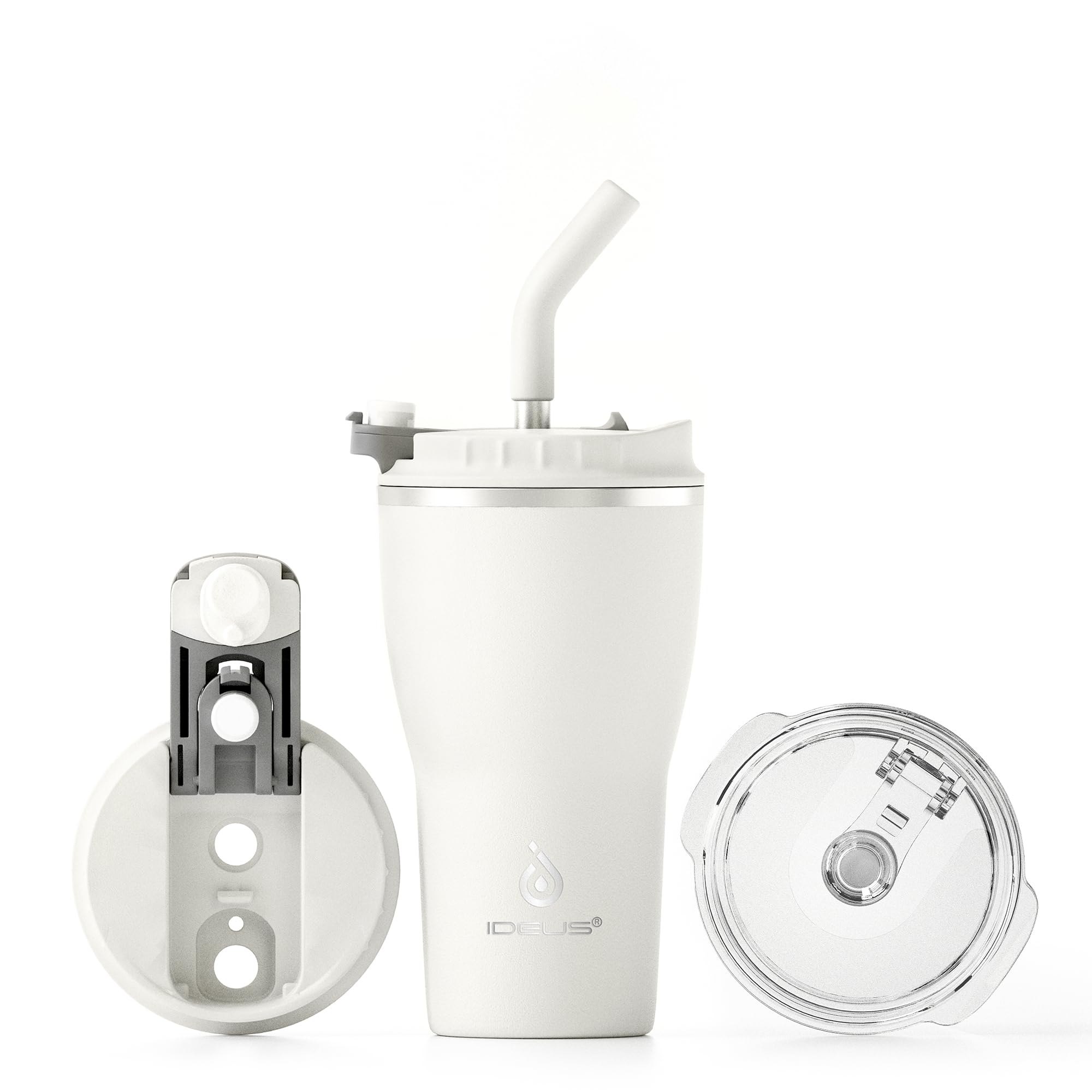 Ideus Tumbler with Lid and Straw | 14 oz Travel Tumbler | Double Wall Stainless Steel Insulated Coffee Tumbler | Perfect for Hot or Iced Coffee | Gifts for Girls Women Men | Cream White