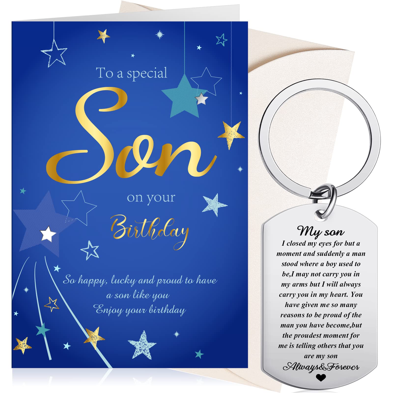 Yaomiao Son Birthday Card Keyring Gifts from Mum Dad Inspirational Son Keyring Encouragement Gifts Birthday Present for Boy Adult Kids Christmas Graduation Present Supplies