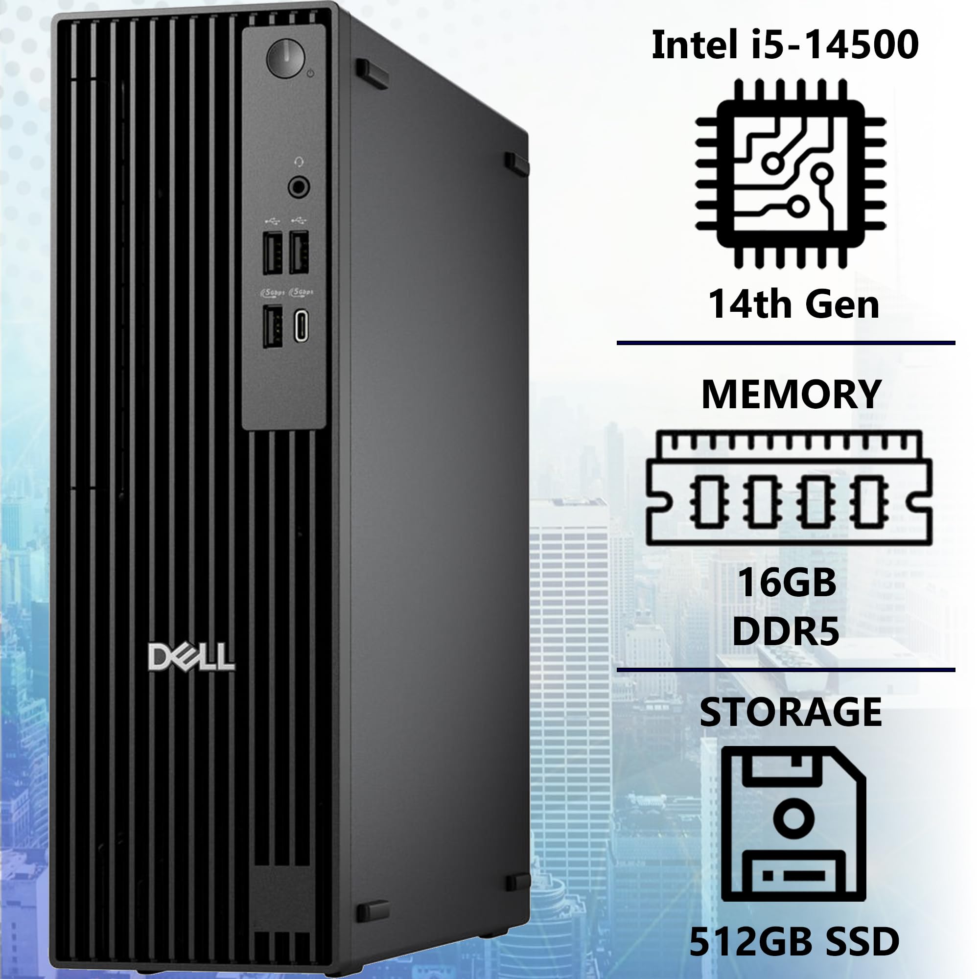 Dell Pro Slim QCS1250 (Replaces Optiplex 7020 SFF) Intel 14-Core i5-14500, 16GB DDR5 RAM, 512GB SSD, RJ-45, DP Port, HDMI, Wired KB & Mouse, W11P, 3YR WTY, Business Desktop