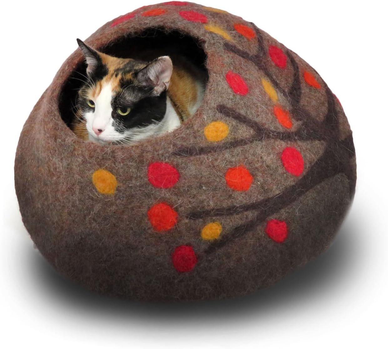 Wool Cat Cave and Bed - Eco Kitty Cave - eco Friendly, fair Trade, Handmade, Organic cat Bed and Hideout - 20" Extra Large (X-Large, Orange Crush)