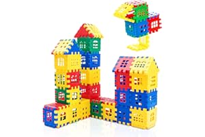 hirebird Building Block 80Pcs, Educational Building Toy Building Set, develops Tactile Skills, Creativity, Color Sense, Waffle Blocks, Toy Set for Early Educational Boys and Girls 02