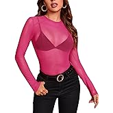 SweatyRocks Women's Y2k Going Out Sheer Mesh Long Sleeve Print Sexy Concert Crop Shirts Top