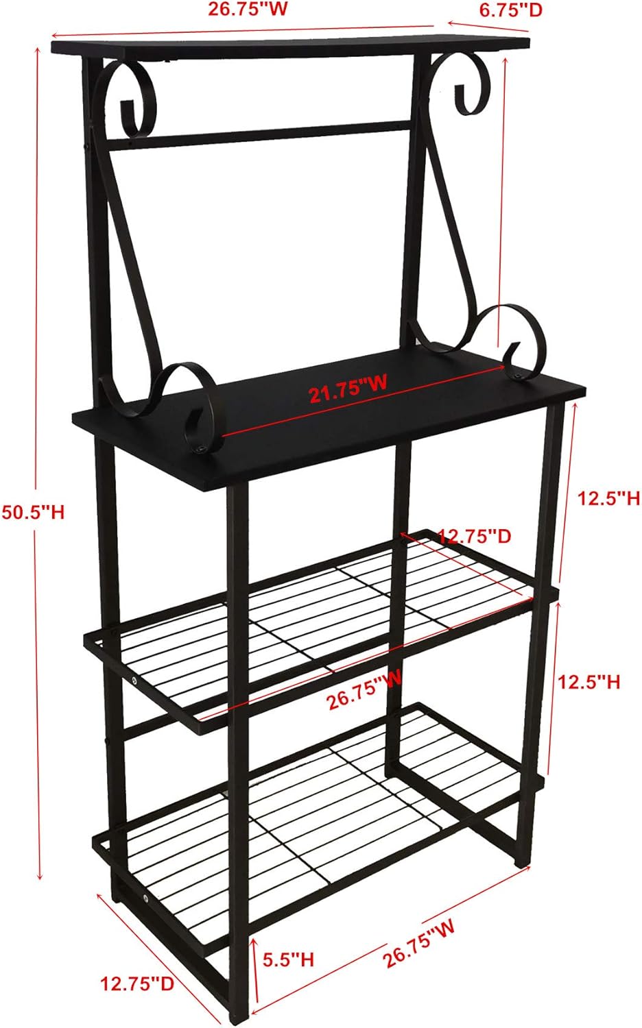 Kings Brand Furniture - Covington Metal Kitchen Baker’s Rack, Pewter - Standing Baker's Racks