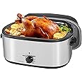 Roaster Oven 28 Quart, Electric Roaster Pan with Visible & Self-Basting Lid, Large Stainless Steel Electric Turkey Roaster Oven Defrost Warm Function, Removable Pan Rack, Fits Turkeys Up to 30LB