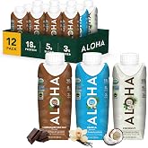 ALOHA Organic Plant-Based Protein Drink &ndash; Variety Pack | 18g Protein, 5g Sugar, 3g Fiber | Made with Creamy Coconut Milk, Fair Trade Certified, No Stevia | Vegan, Non-GMO, Gluten-Free, 11 fl oz (12 Pack)