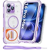 WIFORT for iPhone 16 Pro Max Waterproof Case, [IP68 Underwater] [Blue Light Filter Lens] [15FT Military Shockproof], Fit for Magsafe Full Body Magnetic Frosted Phone Case with Lanyard, 6.9" Purple