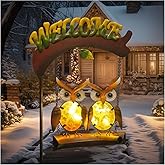 HONGLAND Solar Lights Outdoor Decor, Owl Swing Garden Decor, Owl Gifts for Women Mom, Whimsical Garden Lights Outdoor Decorations with Welcome Sign for Outside Patio Yard Lawn Decor