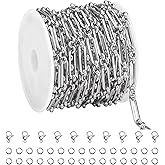 UMAOKANG 4 Meters Paperclip Chain for Jewelry Making Stainless Steel Bulk Chains on Spool with Jump Rings and Lobster Clasps
