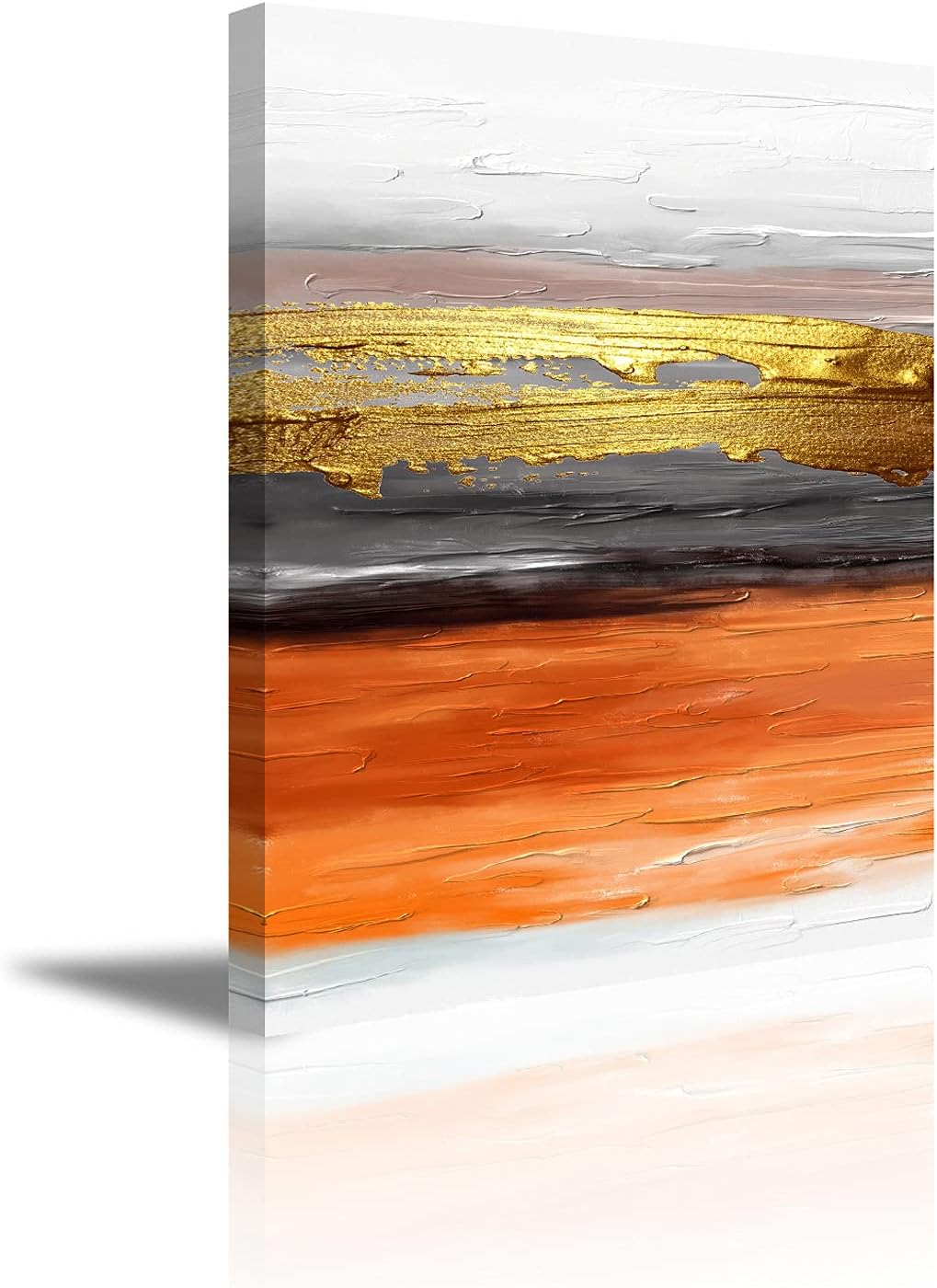 Paintings - YPY Abstract Wall Art Canvas Orange and Gold Painting for Home Living Room Bedroom Decor