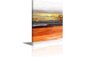 YPY Abstract Wall Art Canvas Orange and Gold Painting for Home Living Room Bedroom Decor