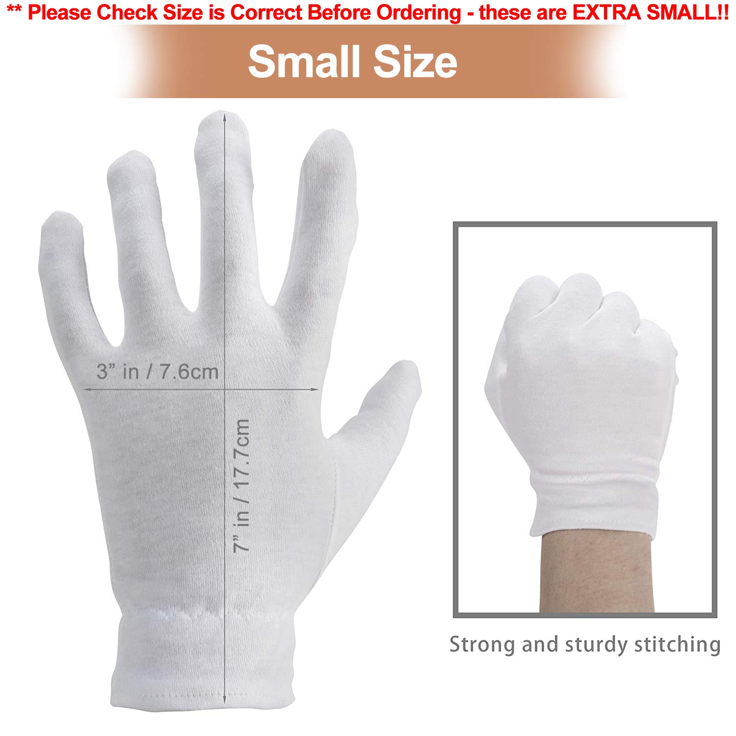 Extra Small (Please check size before Ordering) Moisturizing Gloves OverNight Bedtime Cotton | Cosmetic Inspection Premium Cloth Quality | Eczema Dry Sensitive Irritated Skin Spa Therapy Wristband : Beauty