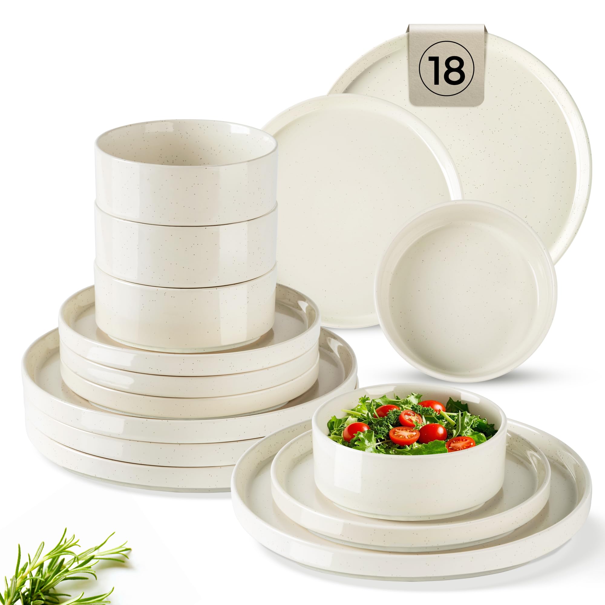 Photo 1 of GBHOME Dinnerware Set for 6, 18 Piece Speckled Plates and Bowls Set with Glazed Bottom, Chip & Scratch Resistant Stoneware Plates Sets, Dishwasher & Microwave Safe Dishes, Light Beige