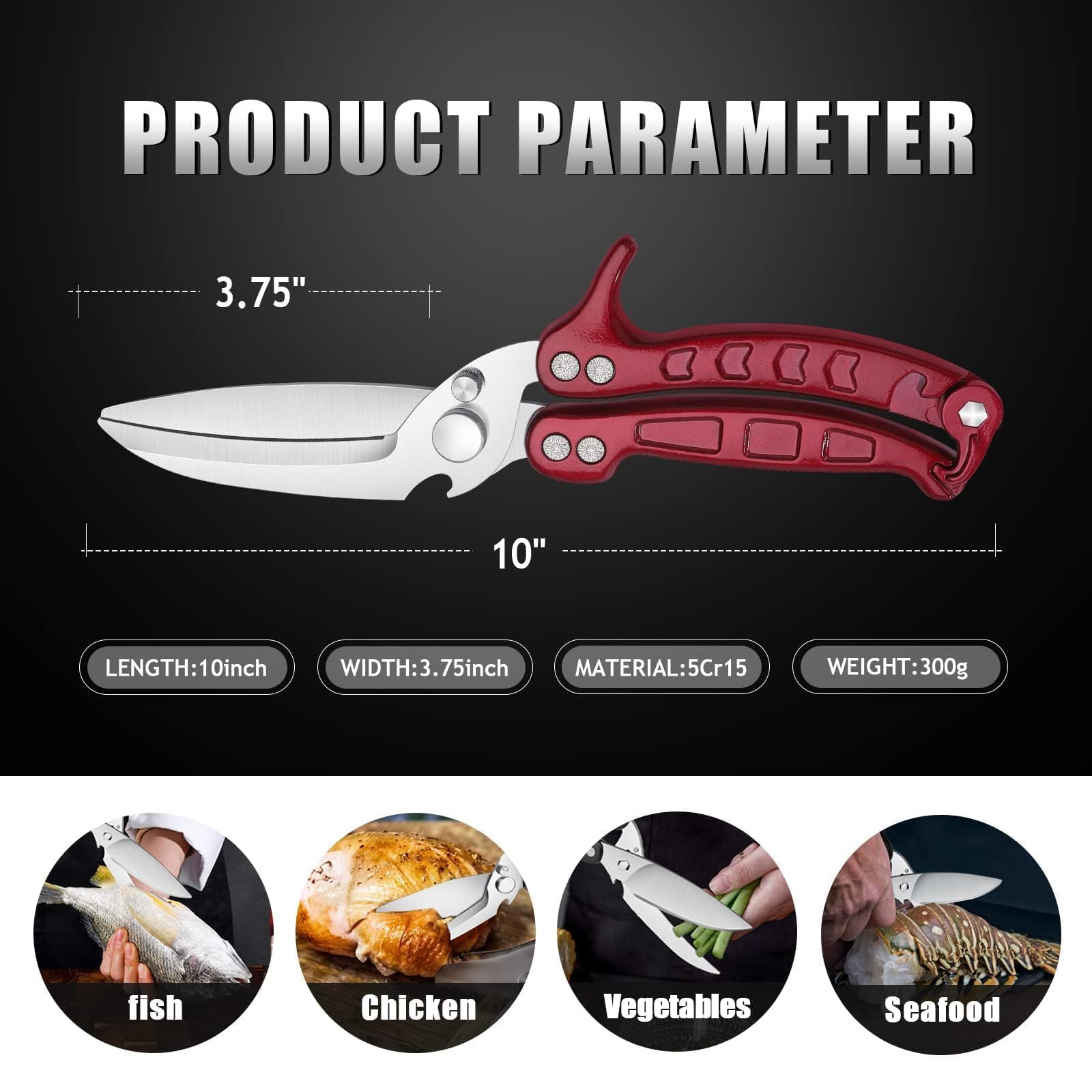 DRAGON RIOT Geflügelschere Abnehmbare, Heavy Duty Fleischschere, Mehrzweck-Küchenschere zum Schneiden von Knochen, Fleisch, Geflügel, Gemüse, Meeresfrüchte und Pizza, Knochenschere Rot 6