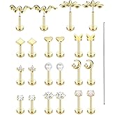 ZELORES 20G/16G Threadless Flat Back Earrings for Women 316L Surgical Steel Push in CZ Cartilage Stud Earrings Hypoallergenic Nose Rings Studs Conch Tragus Body Piercing Jewelry 6mm 7mm 8mm Length