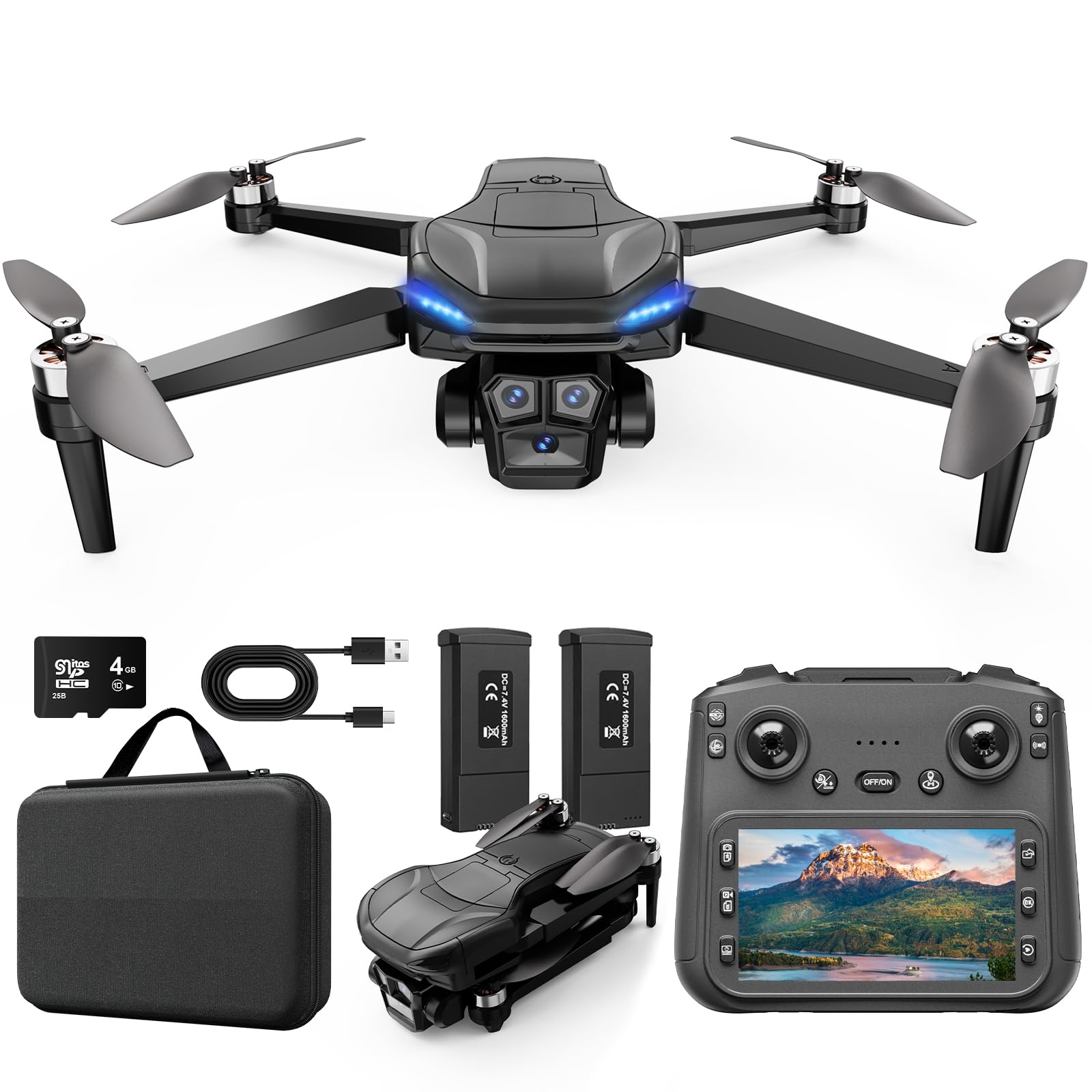 Photo 1 of ScharkSpark 4K GPS Drone with Camera for Adults with 4.5” HD Screen Controller, Brushless Motor, Includes SD Card, 60-Min Flight Time, Auto Return, Follow Me, Under 249g, Great Gift for Beginner