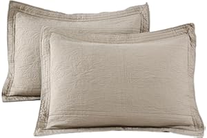 ANGIYUIN Taupe Quilted Pillow Shams Set of 2 Standard Size, 100% Cotton Farmhouse Bed Pillow Shams, Fade Wrinkle and Shrinkage Resistant Soft Bed Pillow Covers Set (20x26 Inches, Taupe)