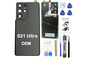 LEAFE for Samsung Galaxy S21 Ultra Back Glass Replacement,OEM Original Back Cover Replacement for Samsung Galaxy S21 Ultra 5G (6.8 inchs) with Repari Tools and Pre-Installed Adhesive (Phantom Black)