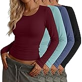 Neer 4 Pack Women's Long Sleeve Shirts Scoop Neck Slim Fit Tops Stretchy Base Layer Tee Casual Undershirt Fall