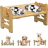 Jovrun Elevated Dog Bowls, Adjustable Raised Dog Bowl Stand for Small Size Dogs and Cats, 15°Tilted Elevated Cat Bowls, Durable Bamboo Dogs Feeder with 2 Stainless Steel Bowls and Non-Slip Feet