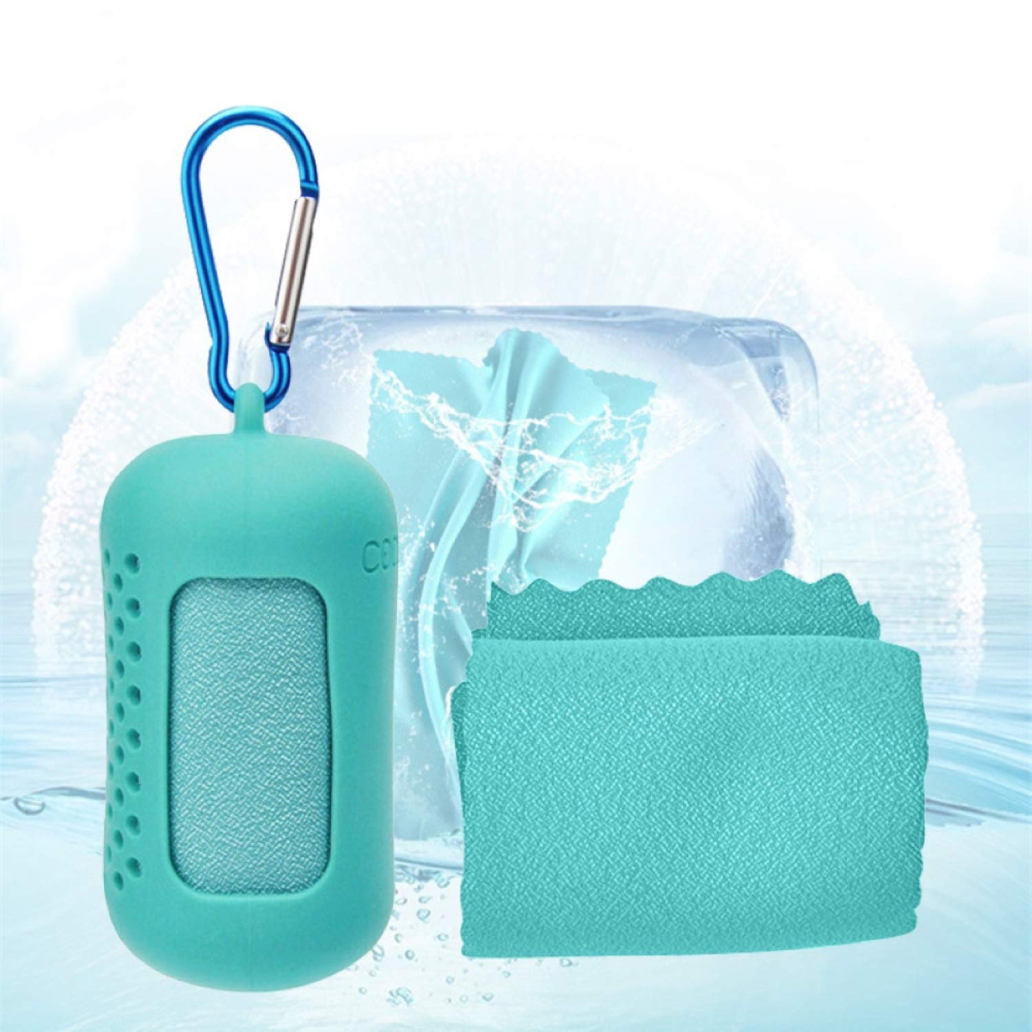 golf towel gym towel cooling towel drying Cold Sports towel for Travel Camping Football & Outdoor Sports with Silicone storage box (Green, 80cm x 30cm)