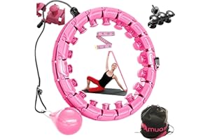 Muash Weighted Hula Hoop for Adults | 28 Knots | Adjustable Hula Hoop with Extra Inch Tape, Stretching Band,Spare Wheel & Lock Knot in Smart Carry Bag | 360° Soft Gravity Ball for Weight Loss Fitness