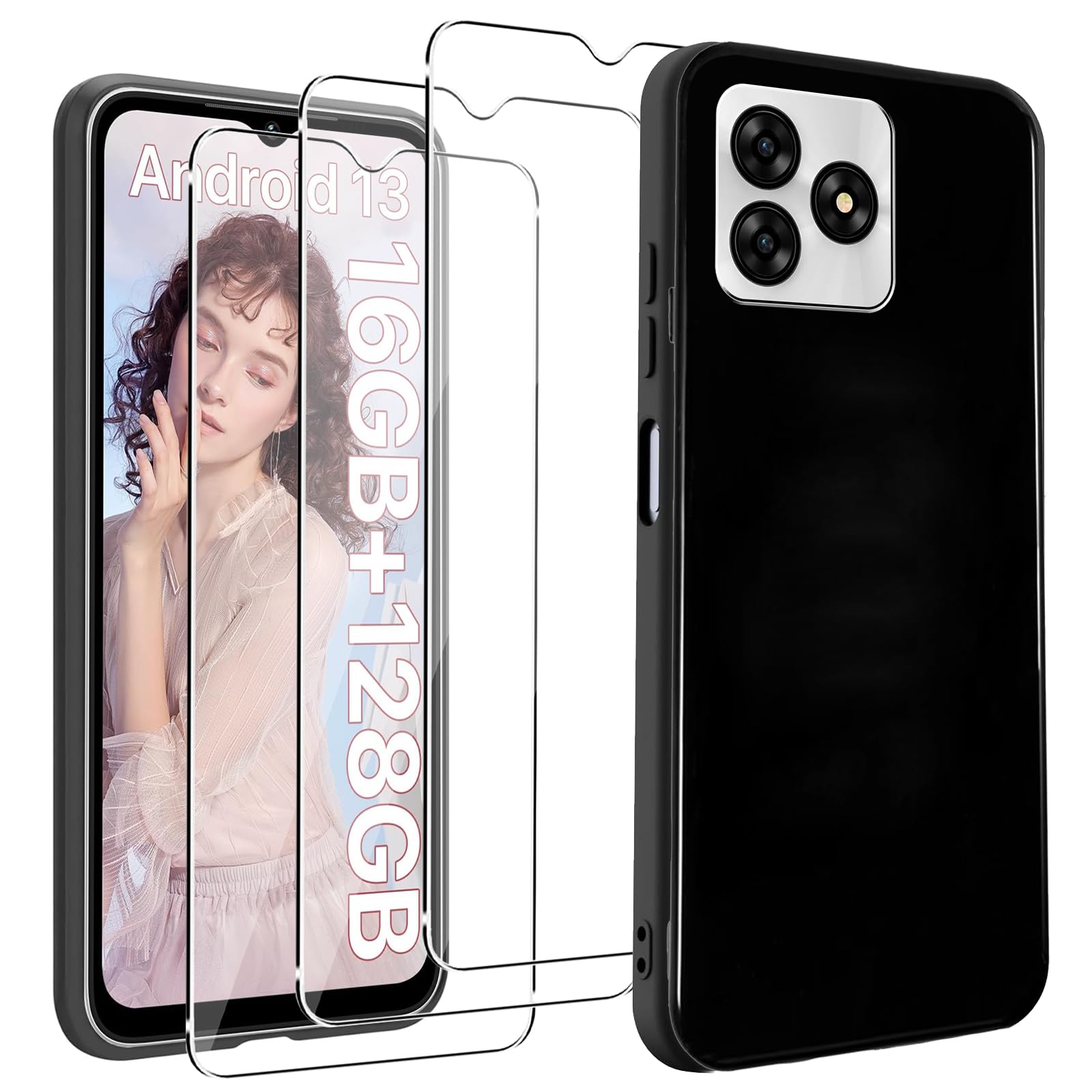 KZIOACSH Case for UMIDIGI G5/UMIDIGI G5A, Flexible Ultra Slim Anti-Scratch Rugged Phone Case Matte Silky-Soft Touch TPU Shockproof Bumper Cover Back Shell with 3 Tempered Glass Screen Protector Black