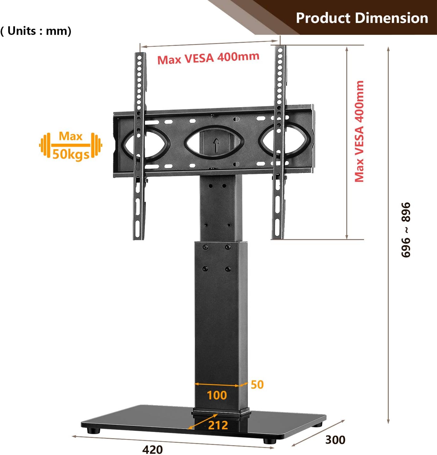 RFIVER Universal Table Top TV Stand for most 3270 inch TVs Pedestal