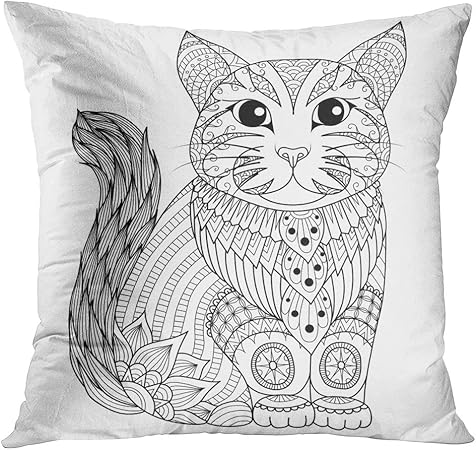 Vanmi Throw Pillow Cover Adult Drawing Zentangle Cat For Coloring Page Design Effect Tattoo And Animal Decorative Pillow Case Home Decor Square 20x20 Inches Pillowcase Amazon Co Uk Kitchen Home