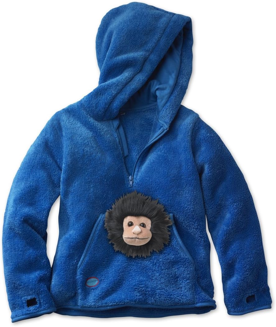 Childrens Kids fleece hoodie with interchangeable plush stuffed animal ape toy puppet
