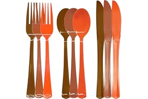 JOY AKKESS 153PCS Fall Plastic Cutlery, Thanksgiving Plastic Silverware Heavy Duty Disposable Cutlery Set Includes Spoons Forks Knives for Thanksgiving Fall Party