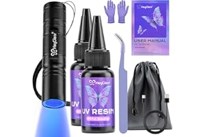 HeyClear 60g UV Resin Kit with Light -Fast Curing, Bonding in Seconds UV Glue Adhesive with Flashlight for Plastic&Glass Repair, DIY Craft Decor（30g+30g）