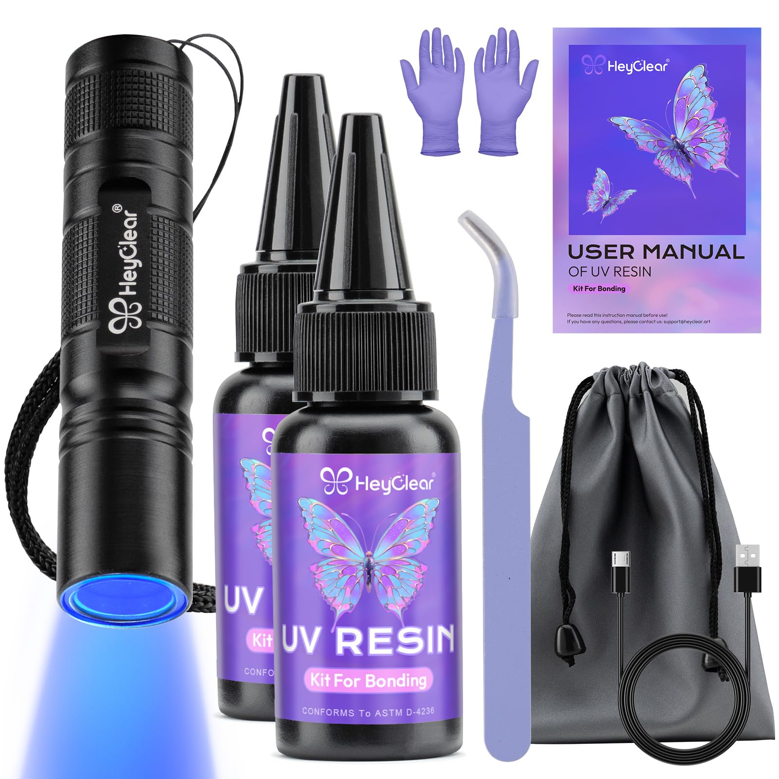 Photo 1 of HeyClear UV Resin Kit with Light -Fast Curing, Bonding in Seconds 60g UV Glue Adhesive with Flashlight for Plastic&Glass Repair, DIY Craft Decor