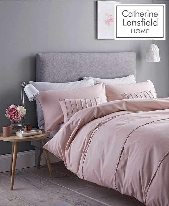 Catherine Lansfield Bettwäsche-Set, Bommel, einfache Pflege, Polyester-Baumwolle, Blush, King Size