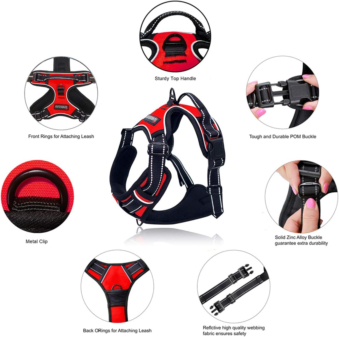 BARKBAY No Pull Dog Harness Front Clip Heavy Duty Reflective Easy Control Handle for Large Dog Walking(Red,XL) - Image 5