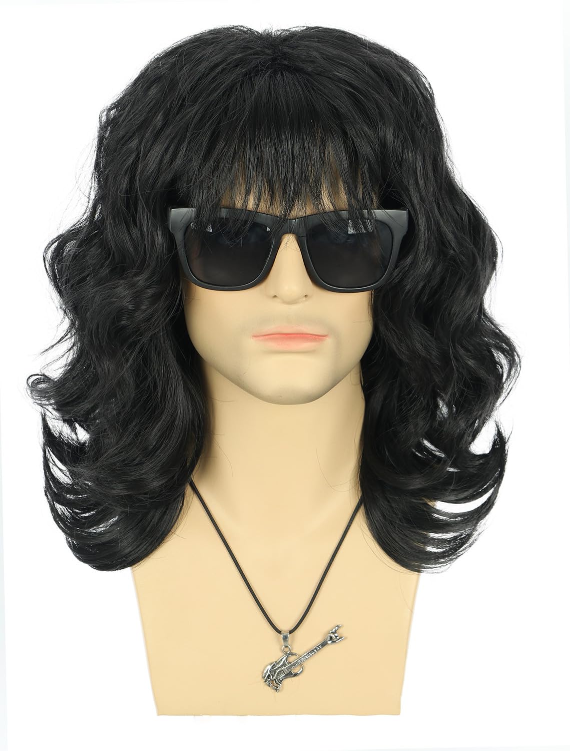 VGbeaty 70s 80s Punk Rocker Party California Wig Men Women Long Wave Black Halloween Costume Cosplay Wig