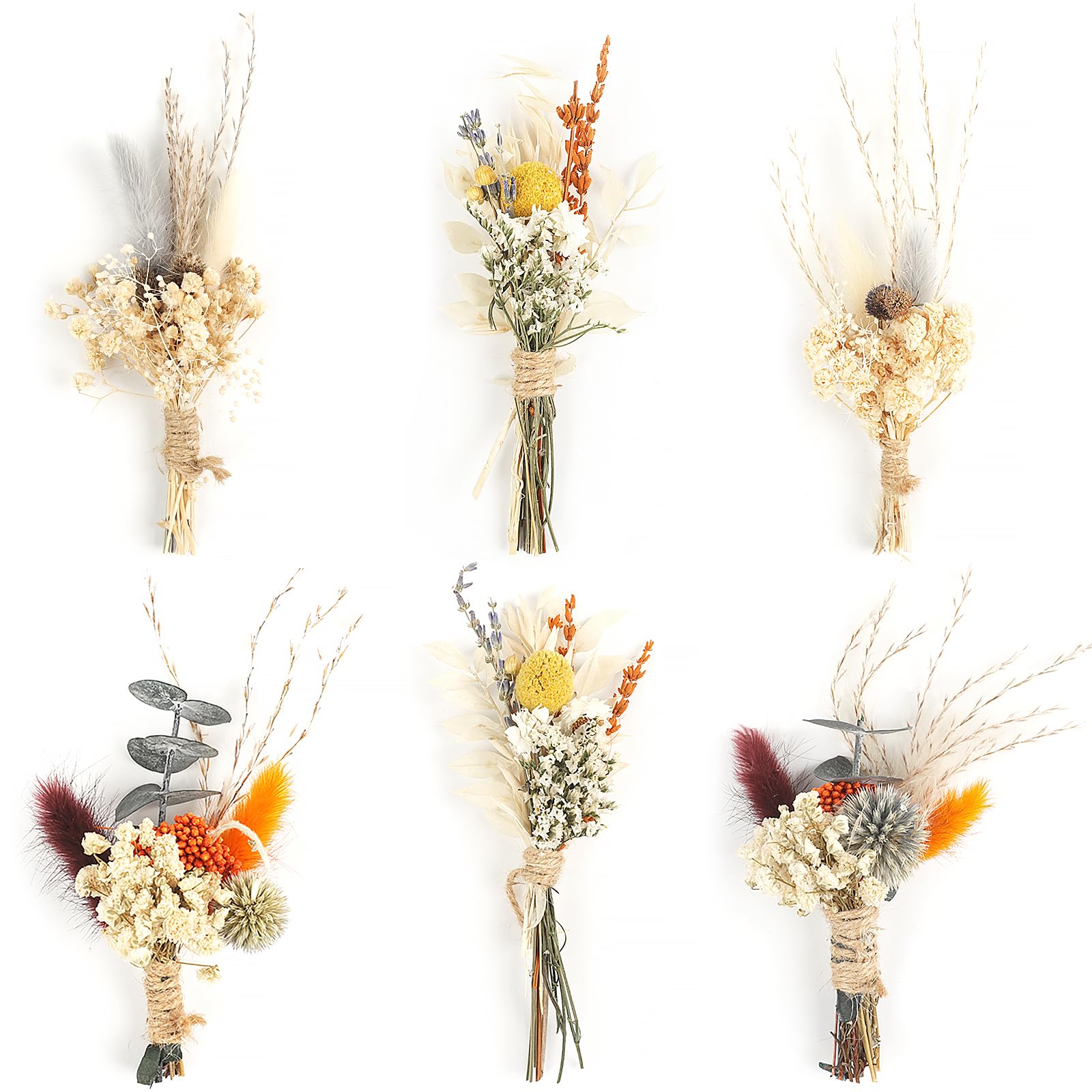 6PCS Mini Boho Dried Flower Bouquet Dried Flowers Small Bouquets Mini Natural Real Plants for Wedding Table Centerpieces Gift Box Cake Bottle Decor Home Vase Decorations DIY Craft (07)